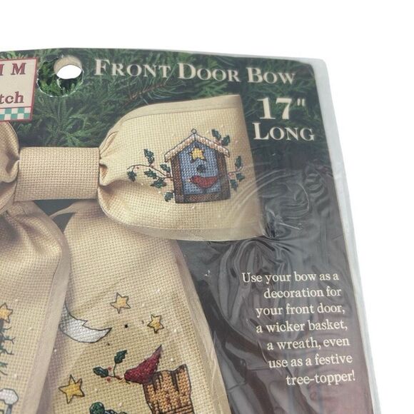Debbie Mumm Front Door Winter Bow 17" Long Cross Stitch Kit - Picture 2 of 4